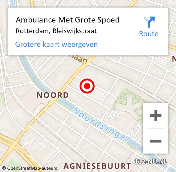 Locatie op kaart van de 112 melding: Ambulance Met Grote Spoed Naar Rotterdam, Bleiswijkstraat op 14 oktober 2022 22:55