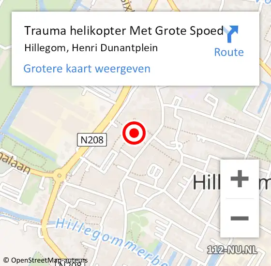 Locatie op kaart van de 112 melding: Trauma helikopter Met Grote Spoed Naar Hillegom, Henri Dunantplein op 14 oktober 2022 23:22