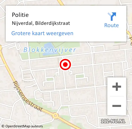 Locatie op kaart van de 112 melding: Politie Nijverdal, Bilderdijkstraat op 14 oktober 2022 23:33