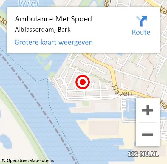 Locatie op kaart van de 112 melding: Ambulance Met Spoed Naar Alblasserdam, Bark op 14 oktober 2022 23:51