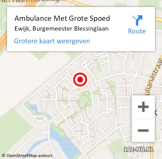 Locatie op kaart van de 112 melding: Ambulance Met Grote Spoed Naar Ewijk, Burgemeester Blessinglaan op 15 oktober 2022 00:01