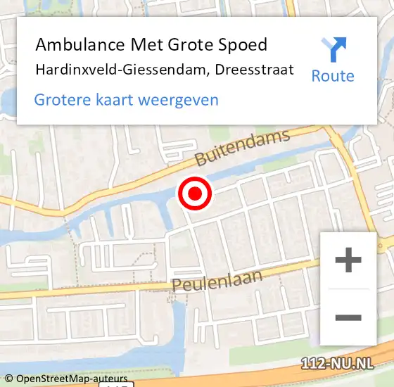 Locatie op kaart van de 112 melding: Ambulance Met Grote Spoed Naar Hardinxveld-Giessendam, Dreesstraat op 15 oktober 2022 00:08