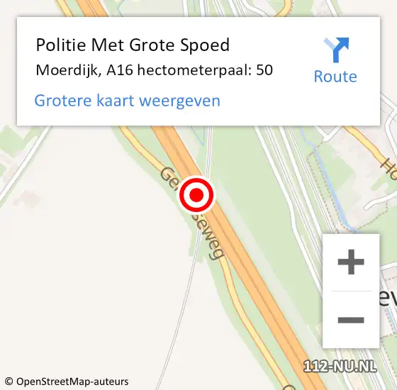 Locatie op kaart van de 112 melding: Politie Met Grote Spoed Naar Moerdijk, A16 hectometerpaal: 50 op 15 oktober 2022 00:13