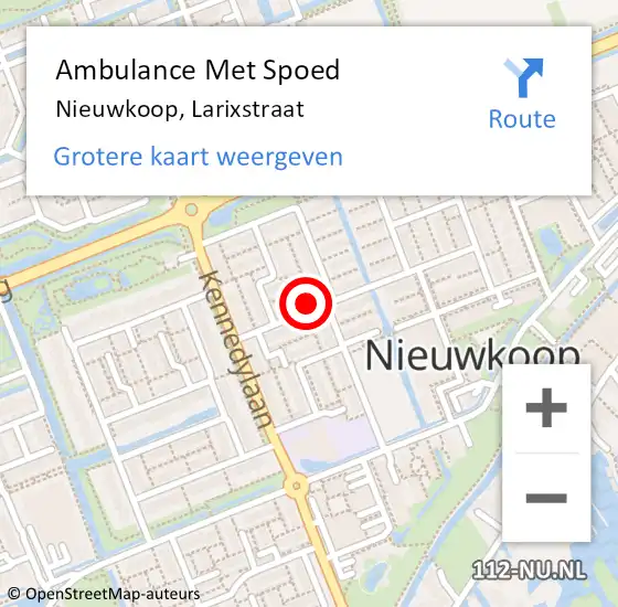 Locatie op kaart van de 112 melding: Ambulance Met Spoed Naar Nieuwkoop, Larixstraat op 15 oktober 2022 00:48