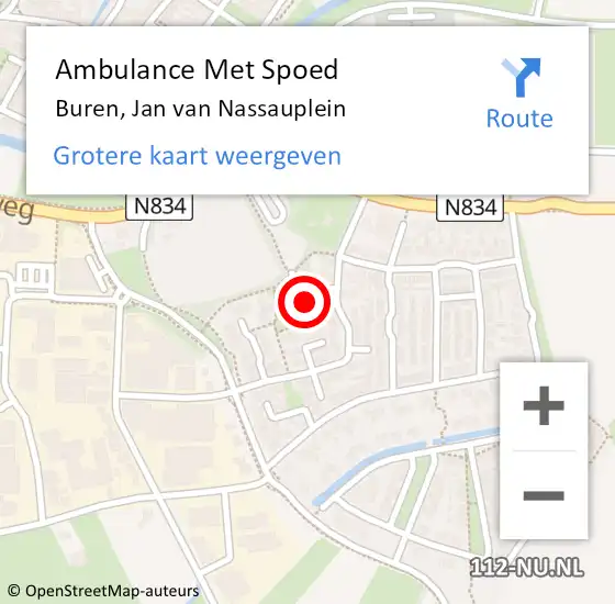 Locatie op kaart van de 112 melding: Ambulance Met Spoed Naar Buren, Jan van Nassauplein op 15 oktober 2022 01:18