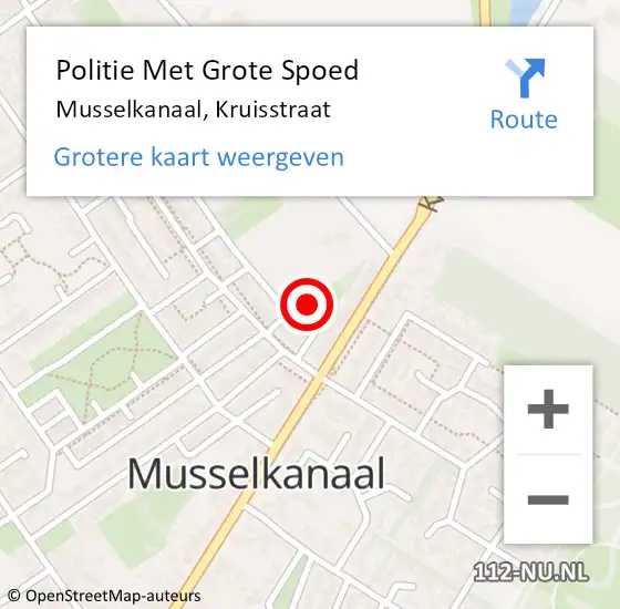 Locatie op kaart van de 112 melding: Politie Met Grote Spoed Naar Musselkanaal, Kruisstraat op 15 oktober 2022 01:28