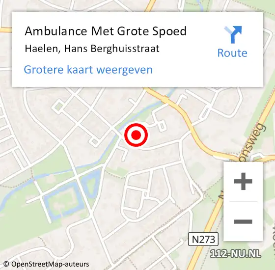 Locatie op kaart van de 112 melding: Ambulance Met Grote Spoed Naar Haelen, Hans Berghuisstraat op 1 augustus 2014 15:00