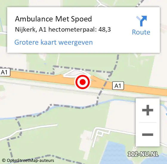 Locatie op kaart van de 112 melding: Ambulance Met Spoed Naar Nijkerk, A1 hectometerpaal: 48,3 op 15 oktober 2022 02:32