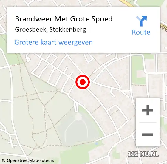 Locatie op kaart van de 112 melding: Brandweer Met Grote Spoed Naar Groesbeek, Stekkenberg op 15 oktober 2022 03:00