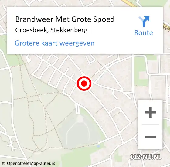 Locatie op kaart van de 112 melding: Brandweer Met Grote Spoed Naar Groesbeek, Stekkenberg op 15 oktober 2022 03:12