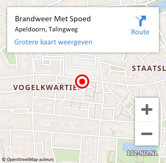 Locatie op kaart van de 112 melding: Brandweer Met Spoed Naar Apeldoorn, Talingweg op 15 oktober 2022 03:29