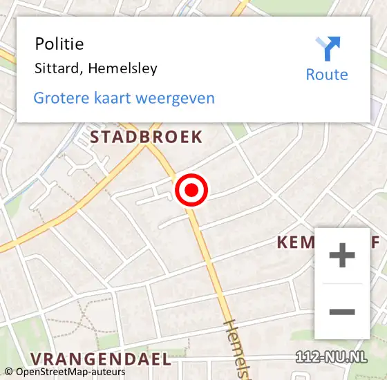 Locatie op kaart van de 112 melding: Politie Sittard, Hemelsley op 15 oktober 2022 03:44