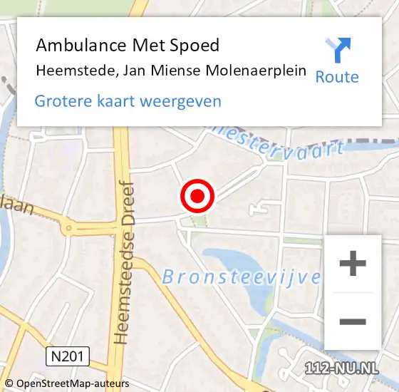 Locatie op kaart van de 112 melding: Ambulance Met Spoed Naar Heemstede, Jan Miense Molenaerplein op 15 oktober 2022 05:45