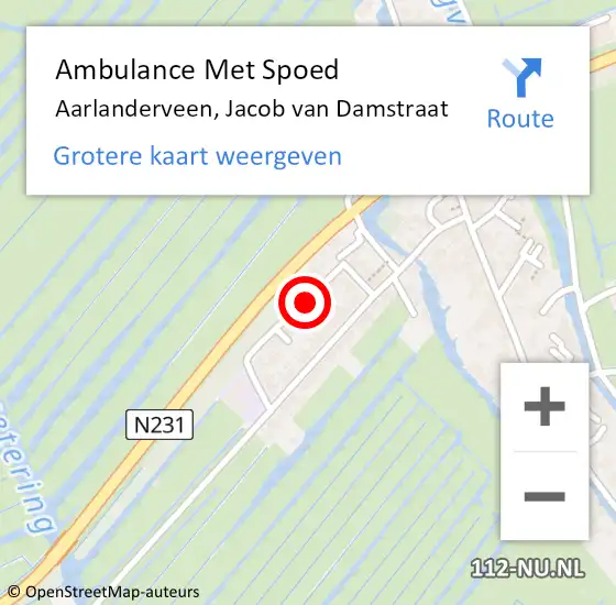 Locatie op kaart van de 112 melding: Ambulance Met Spoed Naar Aarlanderveen, Jacob van Damstraat op 1 augustus 2014 15:09