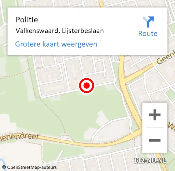 Locatie op kaart van de 112 melding: Politie Valkenswaard, Lijsterbeslaan op 15 oktober 2022 07:01