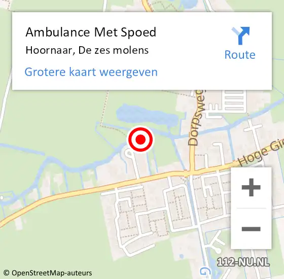 Locatie op kaart van de 112 melding: Ambulance Met Spoed Naar Hoornaar, De zes molens op 15 oktober 2022 07:02