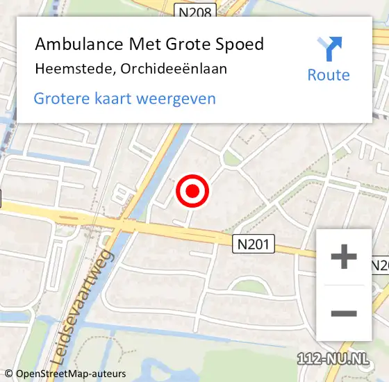 Locatie op kaart van de 112 melding: Ambulance Met Grote Spoed Naar Heemstede, Orchideeënlaan op 15 oktober 2022 07:14