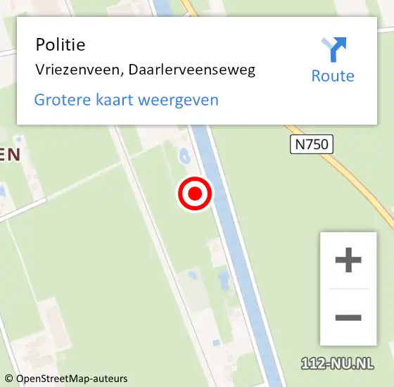 Locatie op kaart van de 112 melding: Politie Vriezenveen, Daarlerveenseweg op 15 oktober 2022 07:21