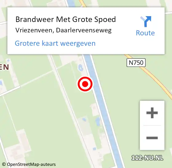 Locatie op kaart van de 112 melding: Brandweer Met Grote Spoed Naar Vriezenveen, Daarlerveenseweg op 15 oktober 2022 07:21