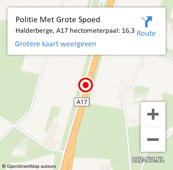 Locatie op kaart van de 112 melding: Politie Met Grote Spoed Naar Halderberge, A17 hectometerpaal: 16,3 op 15 oktober 2022 07:28