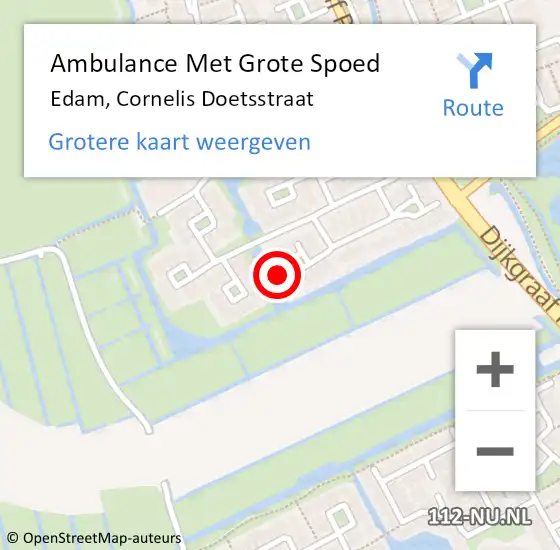 Locatie op kaart van de 112 melding: Ambulance Met Grote Spoed Naar Edam, Cornelis Doetsstraat op 15 oktober 2022 07:31