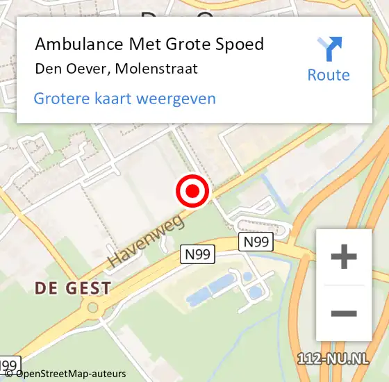 Locatie op kaart van de 112 melding: Ambulance Met Grote Spoed Naar Den Oever, Molenstraat op 15 oktober 2022 08:21