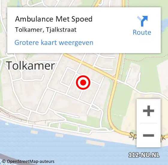 Locatie op kaart van de 112 melding: Ambulance Met Spoed Naar Tolkamer, Tjalkstraat op 15 oktober 2022 08:23