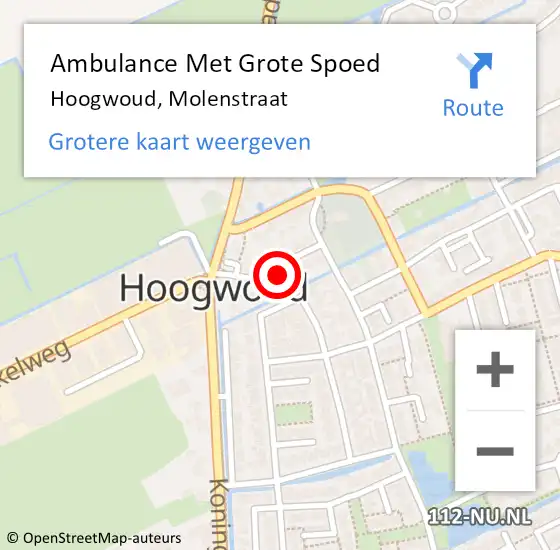Locatie op kaart van de 112 melding: Ambulance Met Grote Spoed Naar Hoogwoud, Molenstraat op 15 oktober 2022 09:24