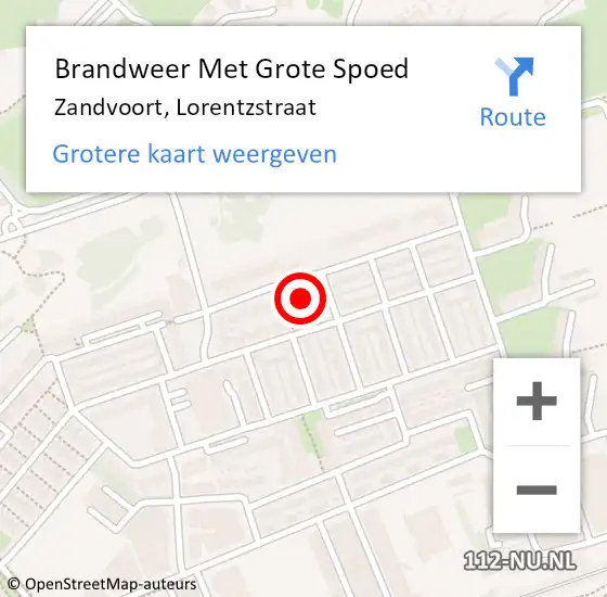 Locatie op kaart van de 112 melding: Brandweer Met Grote Spoed Naar Zandvoort, Lorentzstraat op 15 oktober 2022 09:42