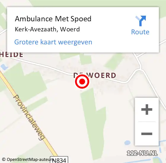 Locatie op kaart van de 112 melding: Ambulance Met Spoed Naar Kerk-Avezaath, Woerd op 15 oktober 2022 09:42