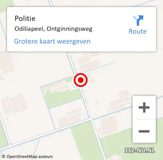 Locatie op kaart van de 112 melding: Politie Odiliapeel, Ontginningsweg op 15 oktober 2022 09:45