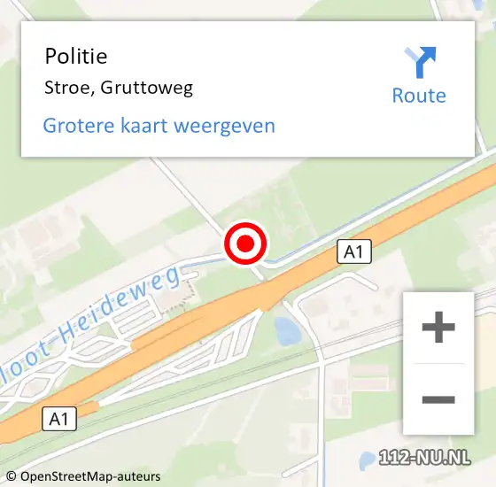 Locatie op kaart van de 112 melding: Politie Stroe, Gruttoweg op 15 oktober 2022 09:54