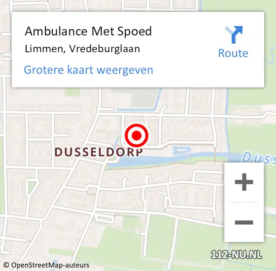 Locatie op kaart van de 112 melding: Ambulance Met Spoed Naar Limmen, Vredeburglaan op 15 oktober 2022 10:07