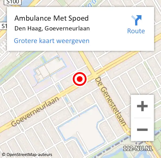 Locatie op kaart van de 112 melding: Ambulance Met Spoed Naar Den Haag, Goeverneurlaan op 15 oktober 2022 10:08