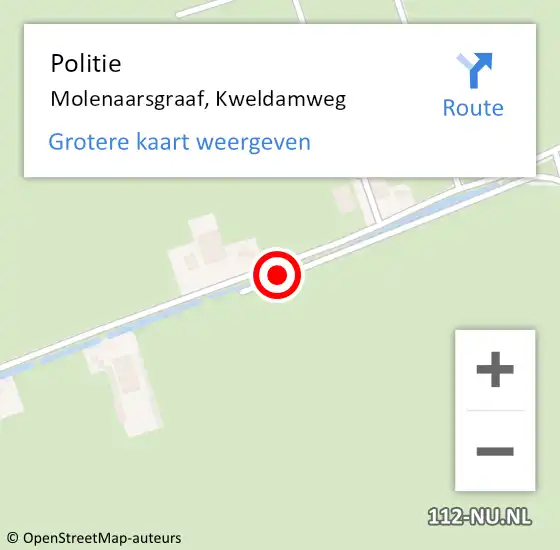 Locatie op kaart van de 112 melding: Politie Molenaarsgraaf, Kweldamweg op 15 oktober 2022 10:32