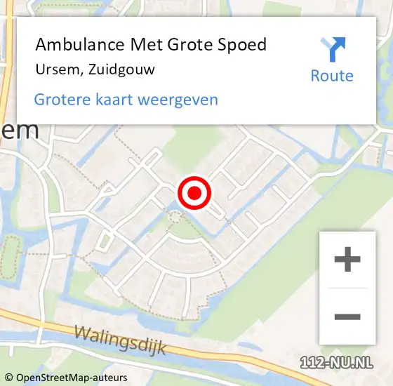 Locatie op kaart van de 112 melding: Ambulance Met Grote Spoed Naar Ursem, Zuidgouw op 15 oktober 2022 10:49