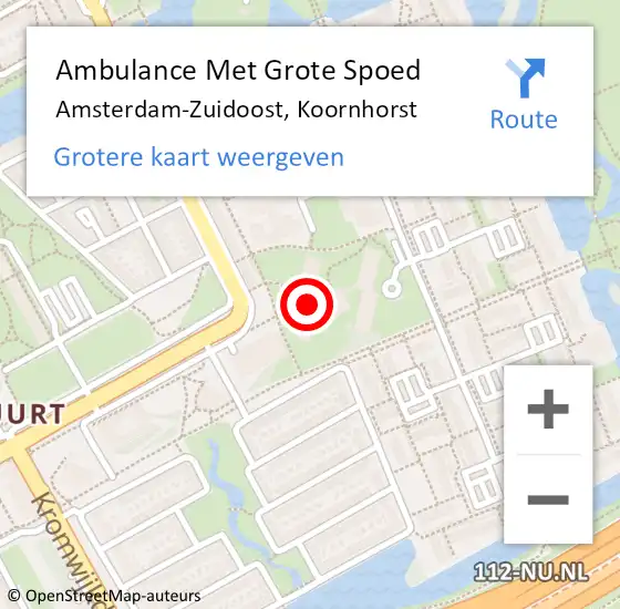 Locatie op kaart van de 112 melding: Ambulance Met Grote Spoed Naar Amsterdam-Zuidoost, Koornhorst op 15 oktober 2022 11:01
