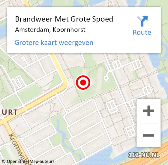 Locatie op kaart van de 112 melding: Brandweer Met Grote Spoed Naar Amsterdam-Zuidoost, Koornhorst op 15 oktober 2022 11:02