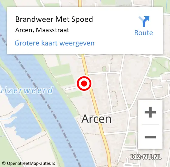 Locatie op kaart van de 112 melding: Brandweer Met Spoed Naar Arcen, Maasstraat op 15 oktober 2022 11:06