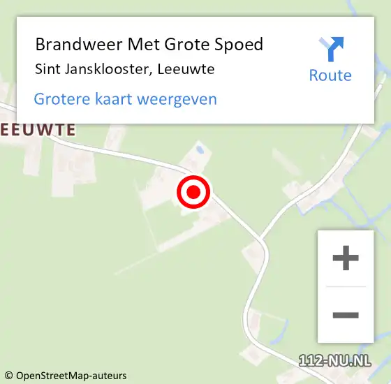 Locatie op kaart van de 112 melding: Brandweer Met Grote Spoed Naar Sint Jansklooster, Leeuwte op 15 oktober 2022 11:12