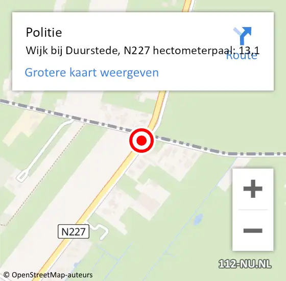 Locatie op kaart van de 112 melding: Politie Wijk bij Duurstede, N227 hectometerpaal: 13,1 op 15 oktober 2022 11:18