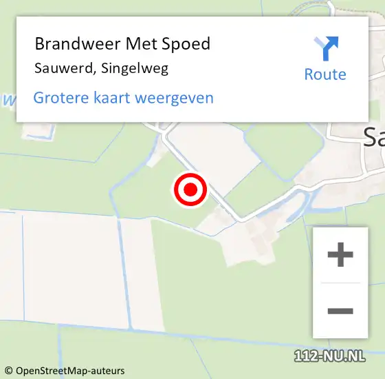 Locatie op kaart van de 112 melding: Brandweer Met Spoed Naar Sauwerd, Singelweg op 15 oktober 2022 12:01