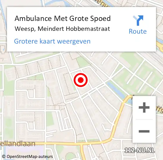 Locatie op kaart van de 112 melding: Ambulance Met Grote Spoed Naar Weesp, Meindert Hobbemastraat op 15 oktober 2022 12:10