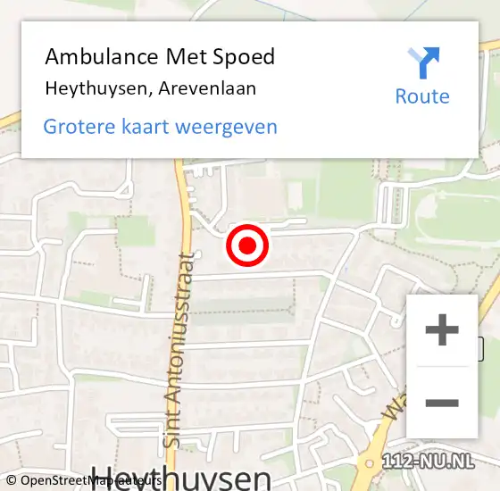 Locatie op kaart van de 112 melding: Ambulance Met Spoed Naar Heythuysen, Arevenlaan op 15 oktober 2022 12:37