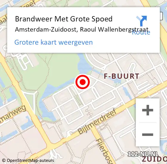 Locatie op kaart van de 112 melding: Brandweer Met Grote Spoed Naar Amsterdam-Zuidoost, Raoul Wallenbergstraat op 15 oktober 2022 12:49