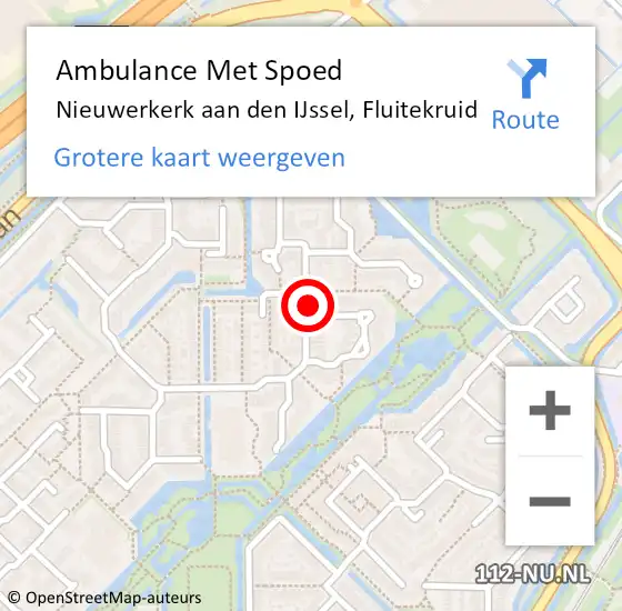 Locatie op kaart van de 112 melding: Ambulance Met Spoed Naar Nieuwerkerk aan den IJssel, Fluitekruid op 15 oktober 2022 12:53