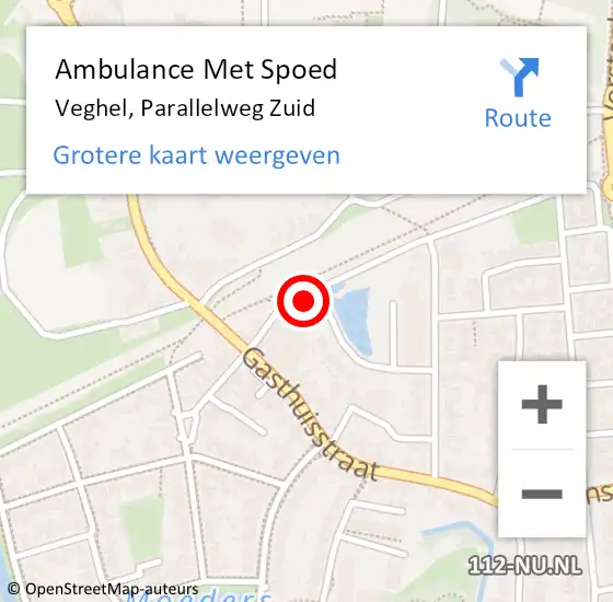 Locatie op kaart van de 112 melding: Ambulance Met Spoed Naar Veghel, Parallelweg Zuid op 1 augustus 2014 15:35