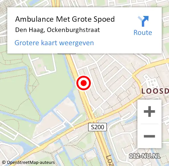 Locatie op kaart van de 112 melding: Ambulance Met Grote Spoed Naar Den Haag, Ockenburghstraat op 15 oktober 2022 13:03