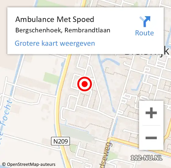 Locatie op kaart van de 112 melding: Ambulance Met Spoed Naar Bergschenhoek, Rembrandtlaan op 15 oktober 2022 13:07