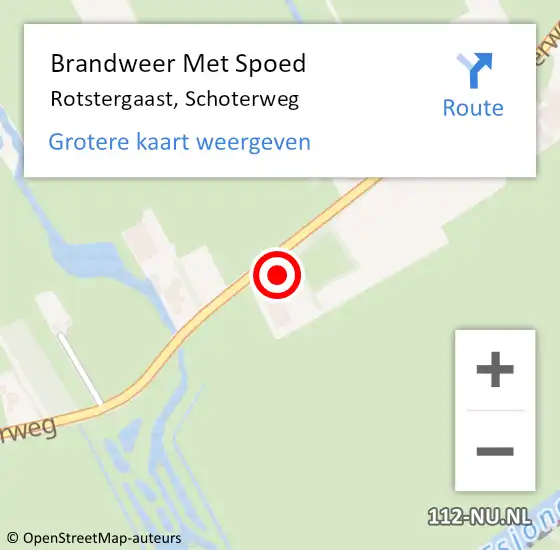 Locatie op kaart van de 112 melding: Brandweer Met Spoed Naar Rotstergaast, Schoterweg op 1 augustus 2014 15:38